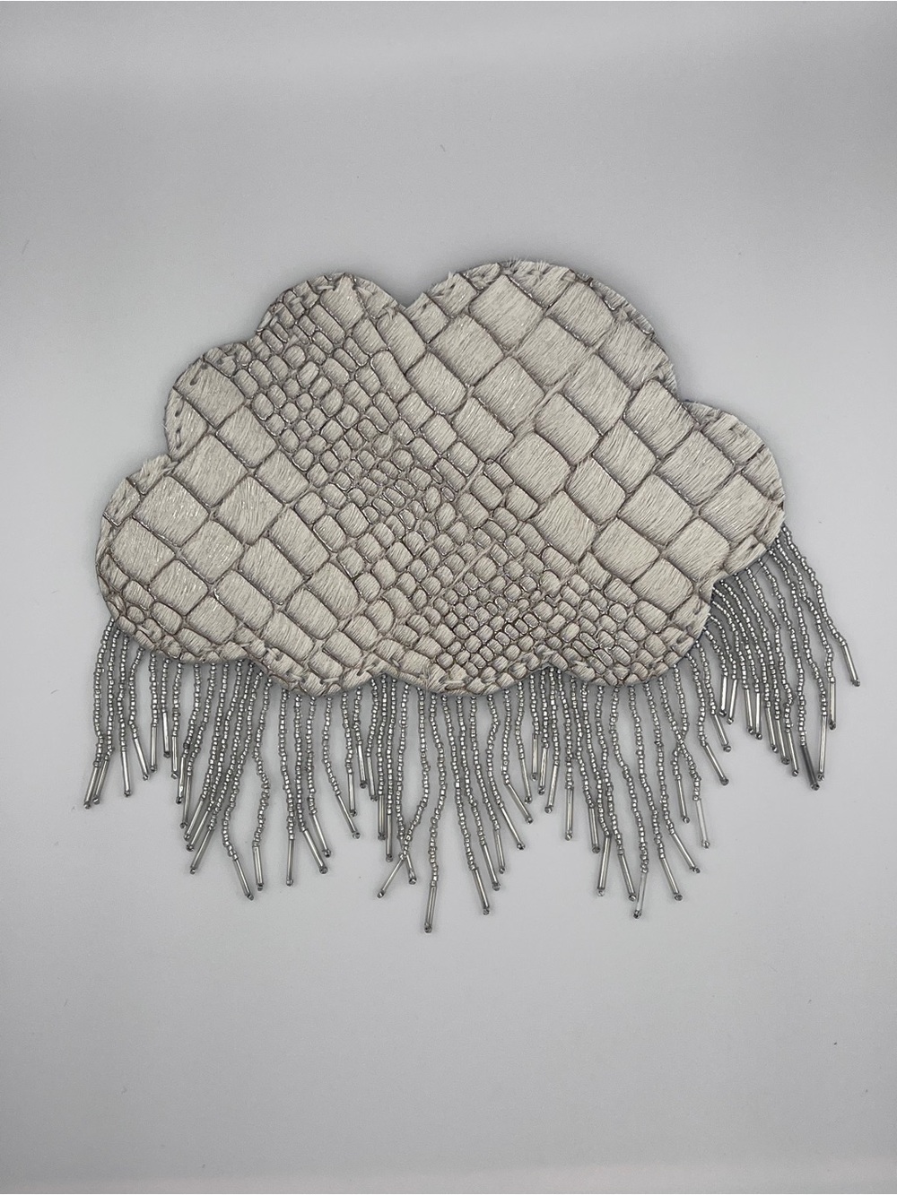 Beaded Cloud Applique Wallet in Light Silver
